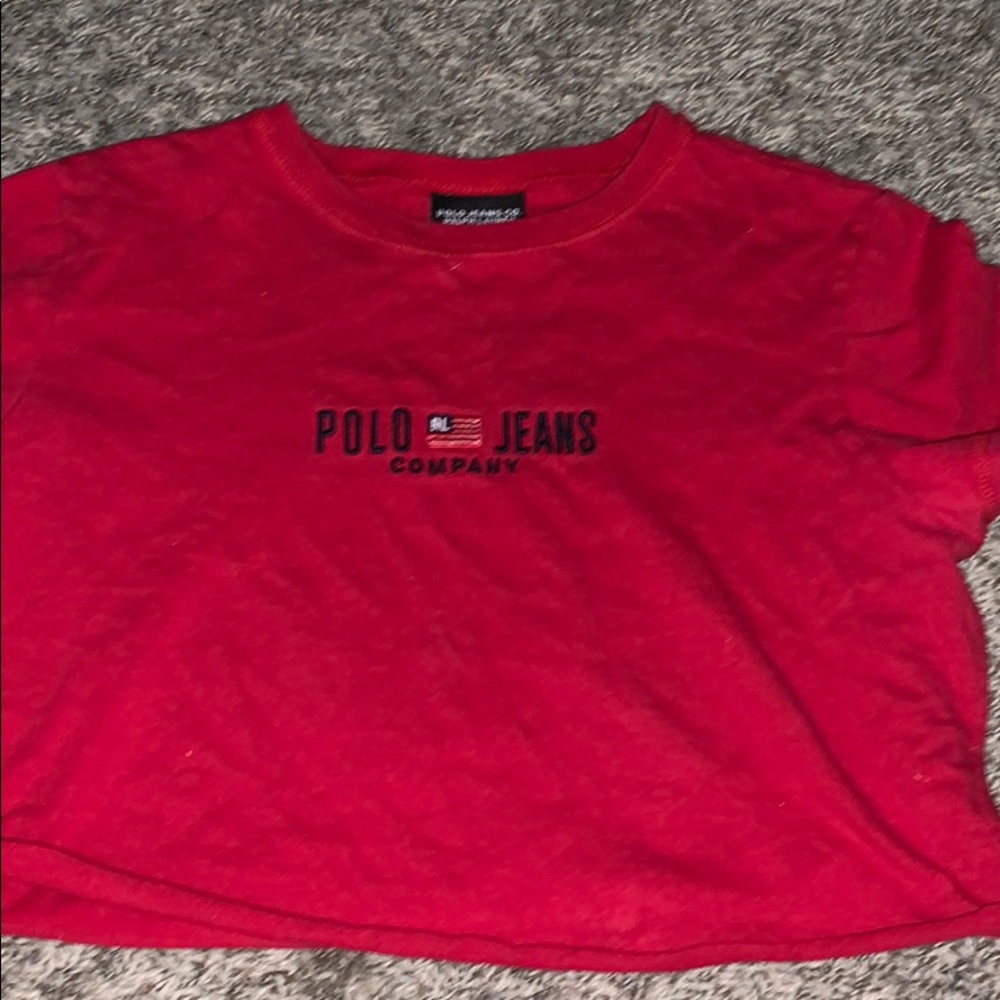 red vintage cropped polo jeans shirt.